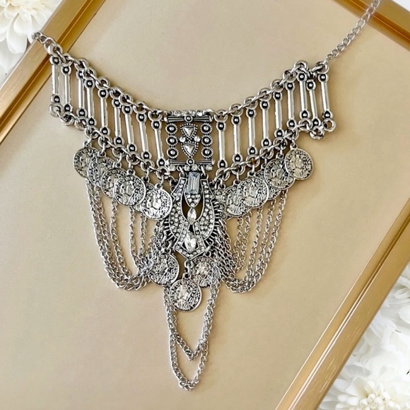 Bohemian Silver Tone Coin Statement Necklace - Picture 5 of 5